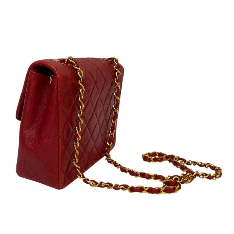 CHANEL Matelassé Chain Shoulder Bag in Red with Gold Hardware