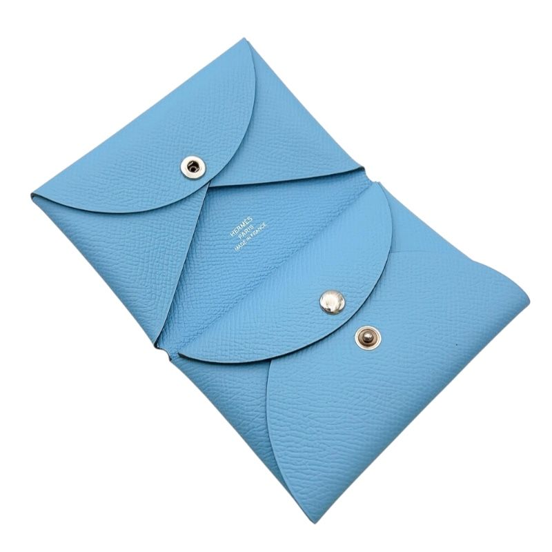 HERMES Calvi Duo Card Case in Celeste with Silver Hardware - 2023