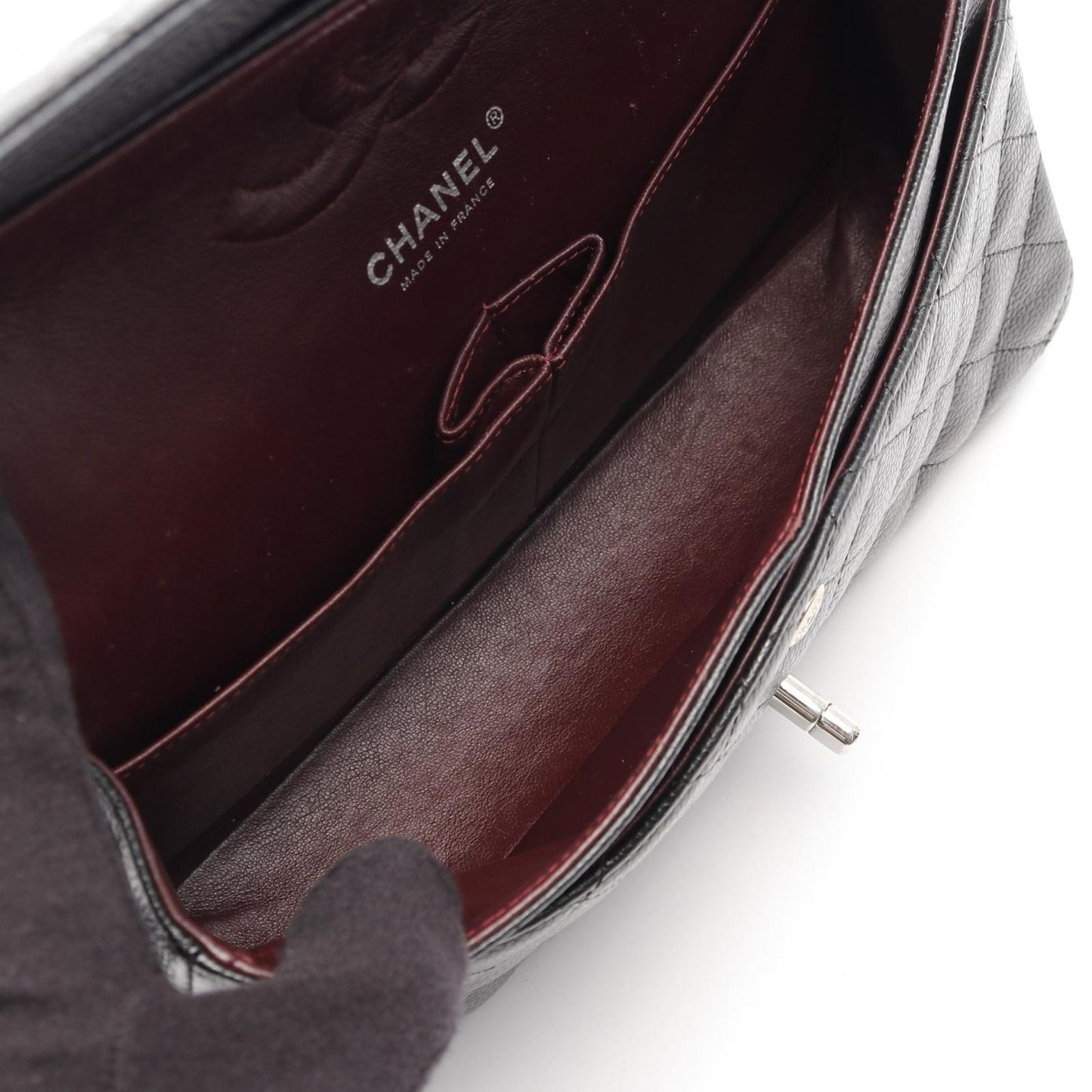 CHANEL Matelassé Double Flap Shoulder Bag in Black Caviar Skin