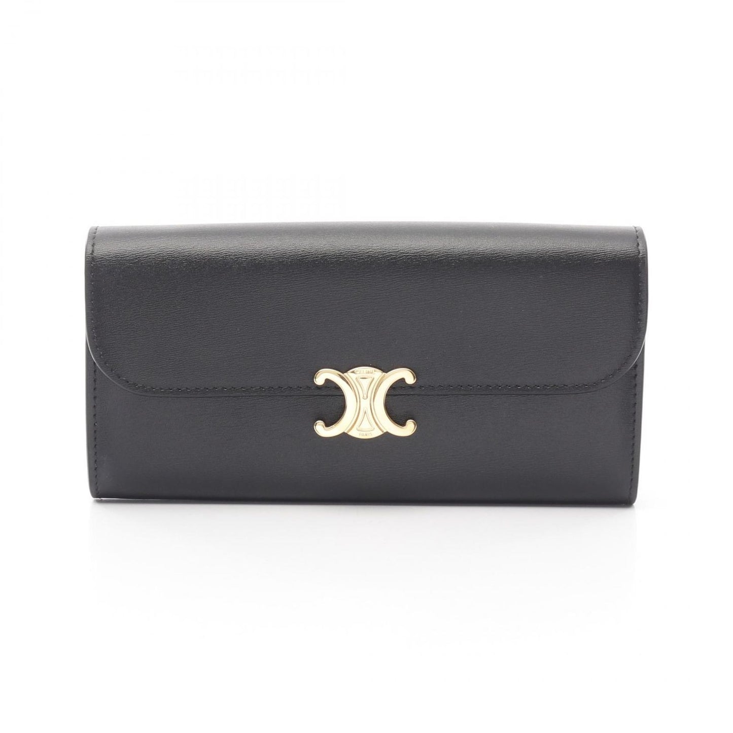 CELINE Triomphe Black Leather Large Wallet - Timeless Elegance