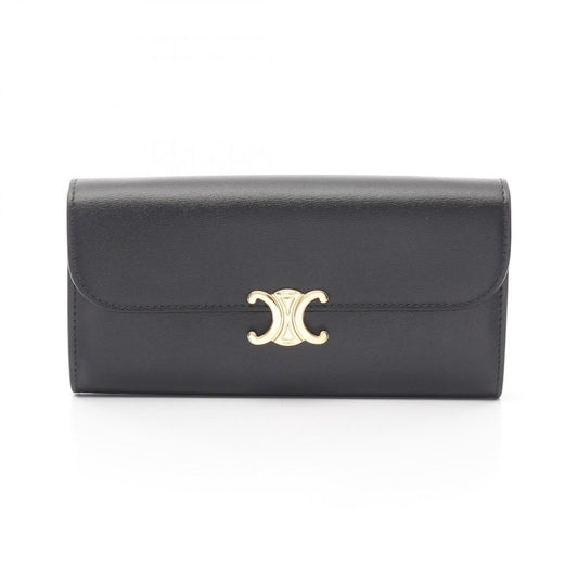 CELINE Triomphe Black Leather Large Wallet - Timeless Elegance