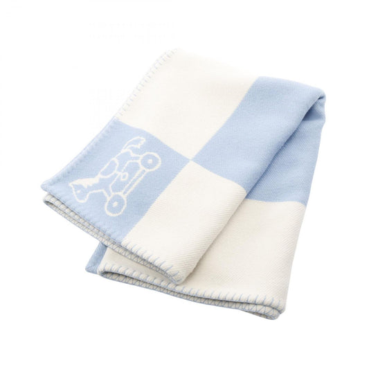 HERMES Avalon Blue/White Wool Cashmere Baby Blanket - Unisex