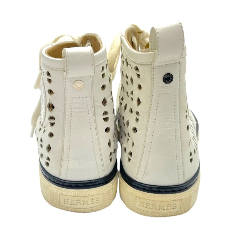 HERMES White Leather High-Top Sneakers for Women - Size 36