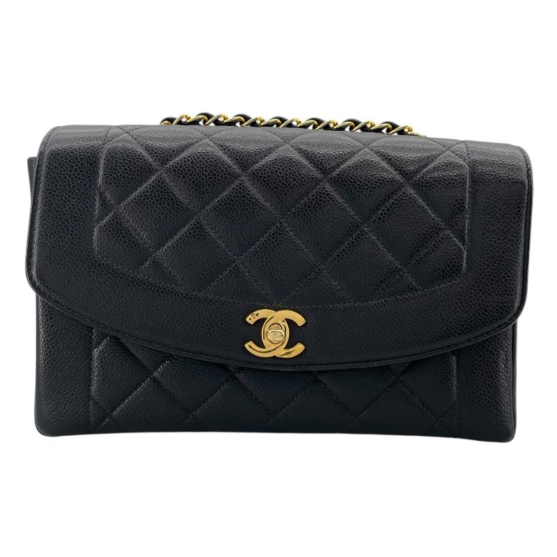 CHANEL Diana 25 Black Caviar Skin Shoulder Bag with Gold Hardware
