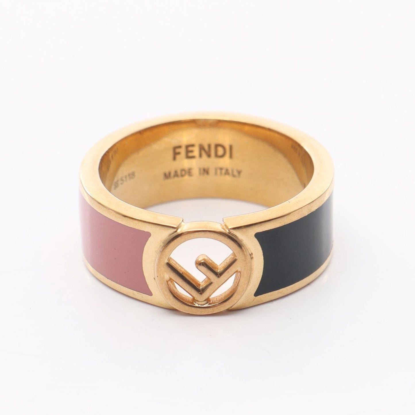 FENDI 'F is FENDI' Ring in Black/Pink Gold Plating - Size 16.5