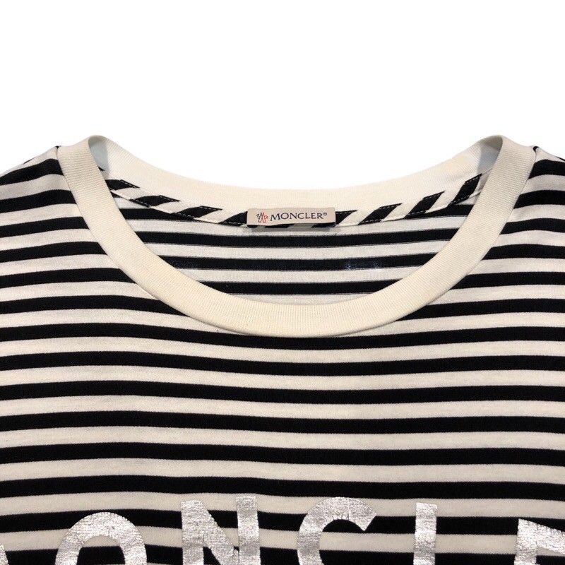 MONCLER Striped Logo Print Cotton T-Shirt - Size L