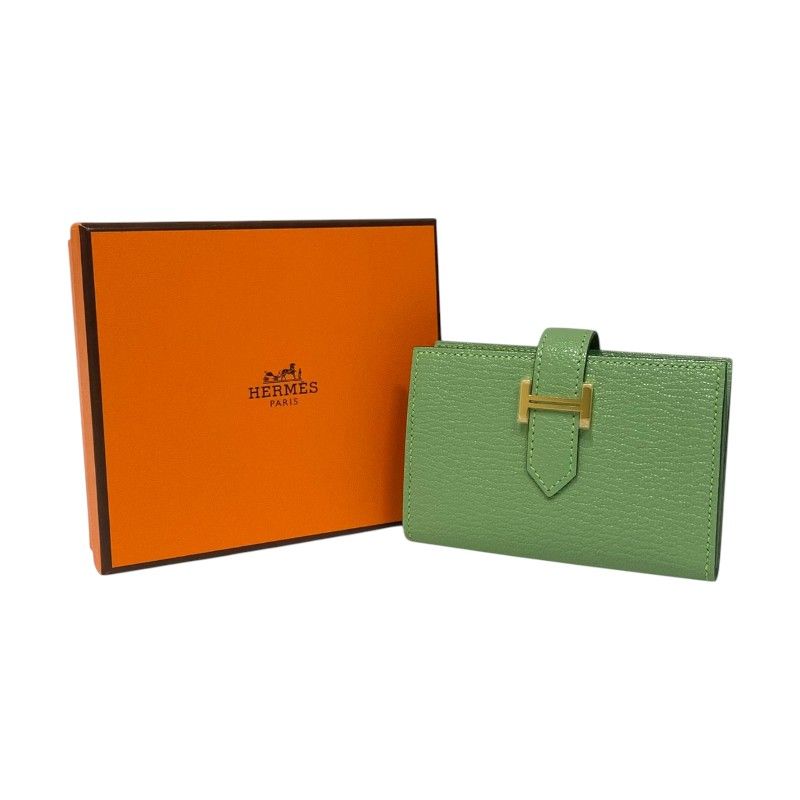 HERMES Mini Bearn Wallet in Cricket Green with Gold Hardware