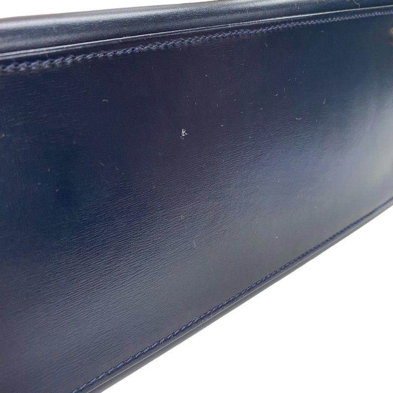 HERMES Kelly 28 Navy Box Calf Handbag with Gold Hardware