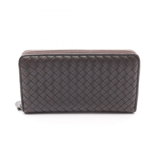 BOTTEGA VENETA Intrecciato Round Long Wallet in Dark Brown Leather