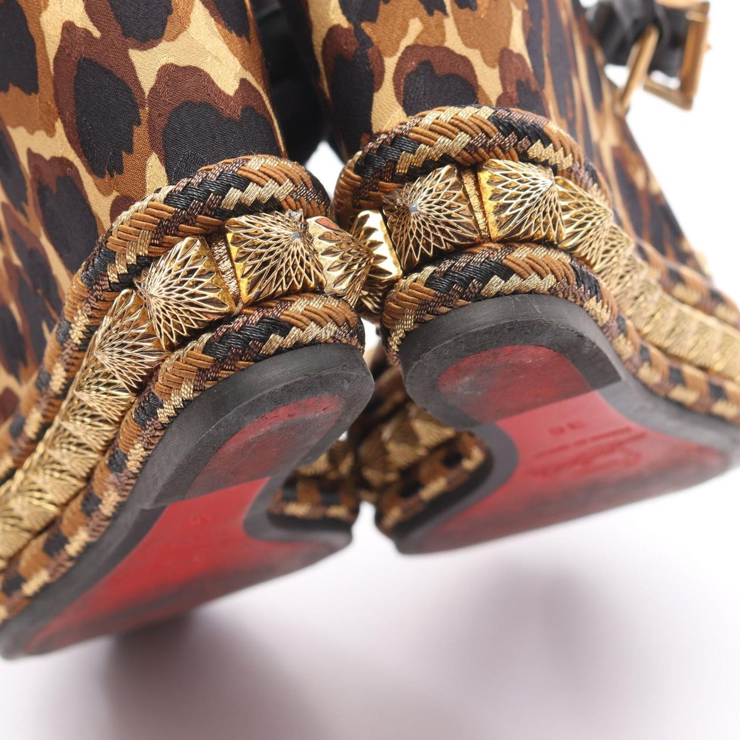 Christian Louboutin Brown & Black Leather Wedge Sandals - Size 35