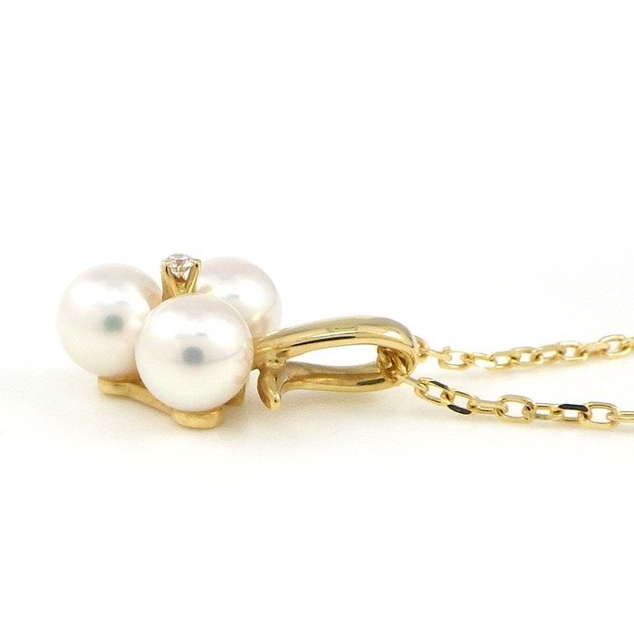 MIKIMOTO 3-Point Pearl Necklace with Diamonds in K18YG