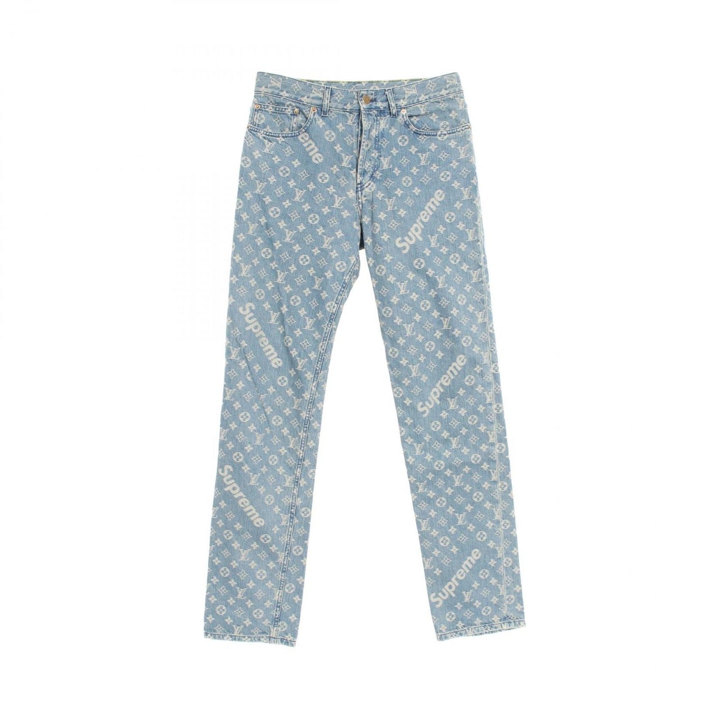 LOUIS VUITTON × Supreme Monogram Jacquard Denim Pants - Blue
