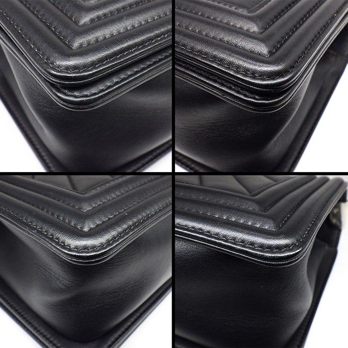 Chanel Boy Bag 25 Chevron Black Grey Lambskin Silver Hardware