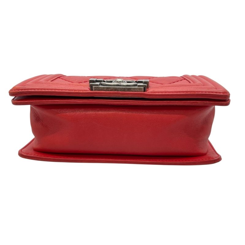 CHANEL Boy Chanel 20 Red Leather Shoulder Bag with Silver Hardware