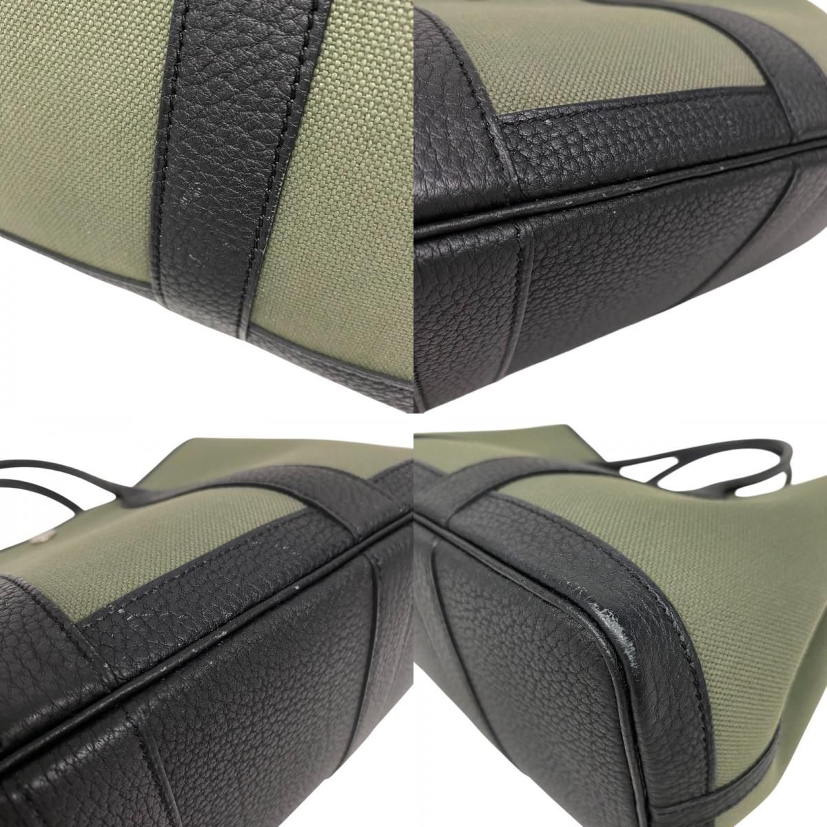 HERMES Garden Party TPM Tote Bag in Khaki & Black with Silver Hardware