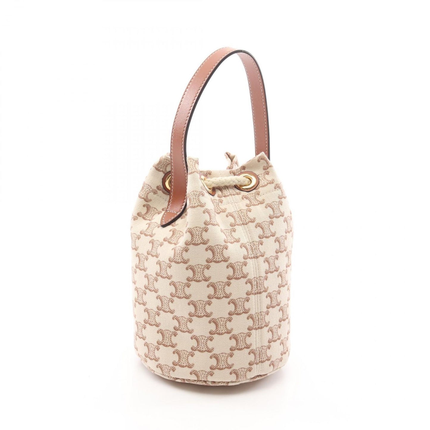 CELINE Teen Drawstring Triumph Handbag in Beige/Brown Canvas & Leather