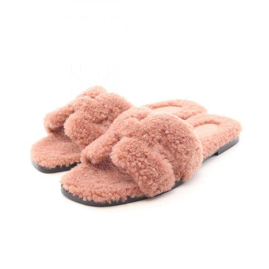 HERMES Pink Fur Sandals - Unworn Luxury Footwear