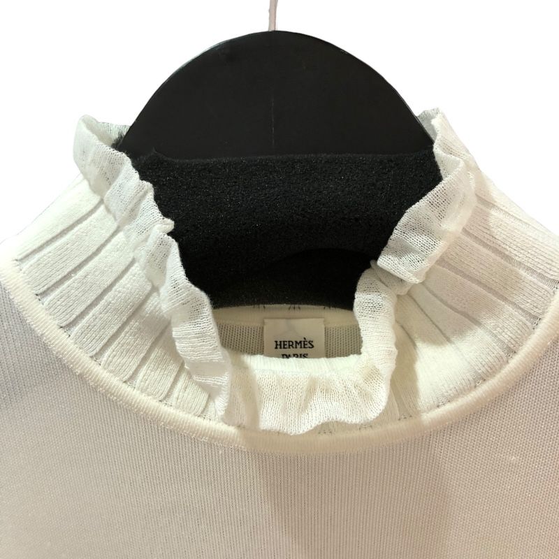 HERMES Ivory Silk Knit Sweater with Unique Neck Design