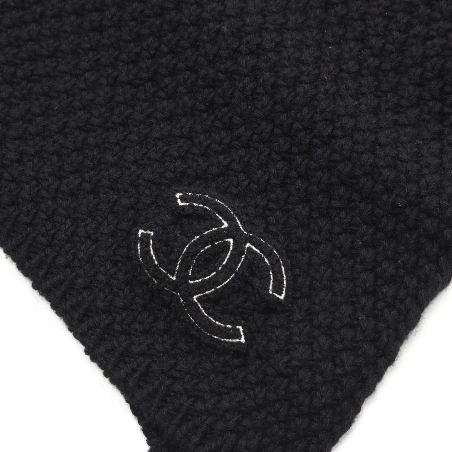 CHANEL Coco Mark Cashmere Scarf in Black - Timeless Elegance