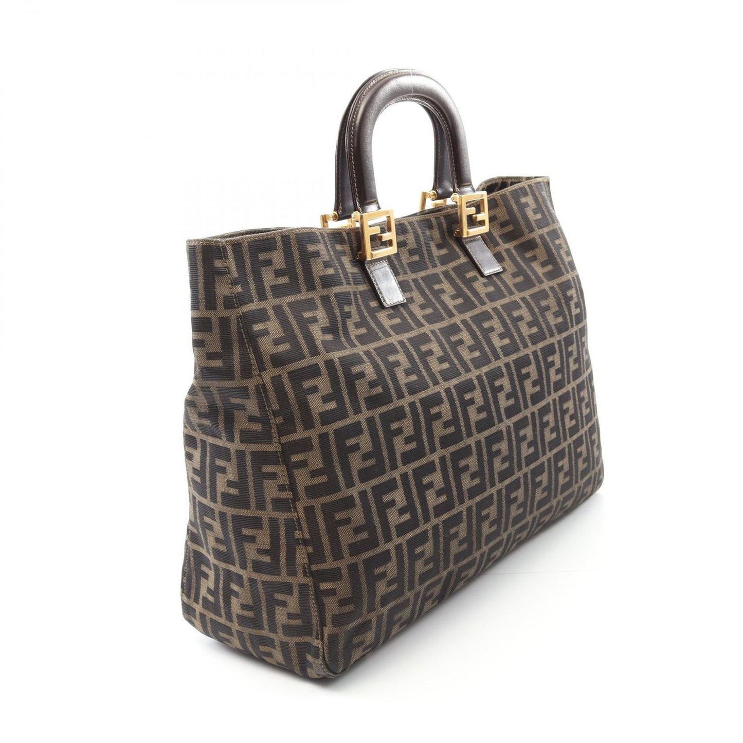 FENDI Zucca Canvas & Leather Tote Bag - Black/Khaki