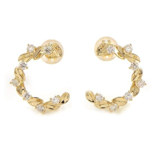 Exquisite Leaf Motif Diamond Earrings in 18K Yellow Gold