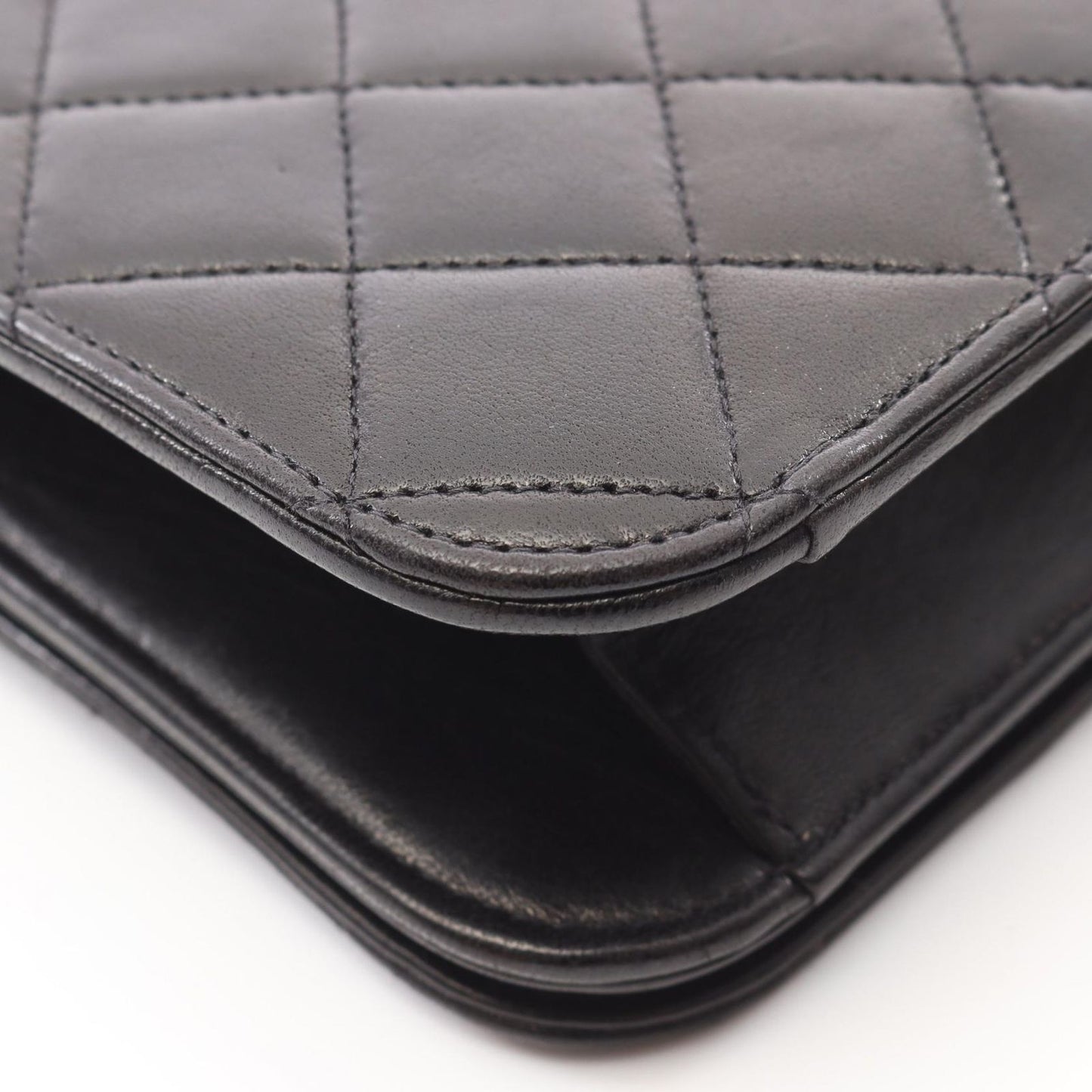 CHANEL Matelassé Single Flap Shoulder Bag in Black Lambskin