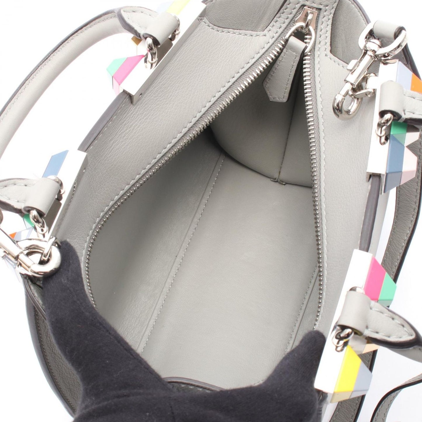 FENDI Mini Trois Jours Handbag in Gray Leather - Exquisite Craftsmanship