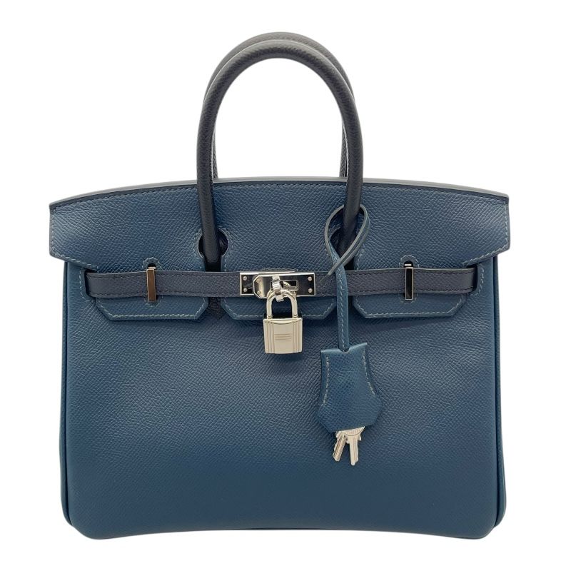 HERMES Birkin 25 Tricolor Blue de Prusse with Silver Hardware