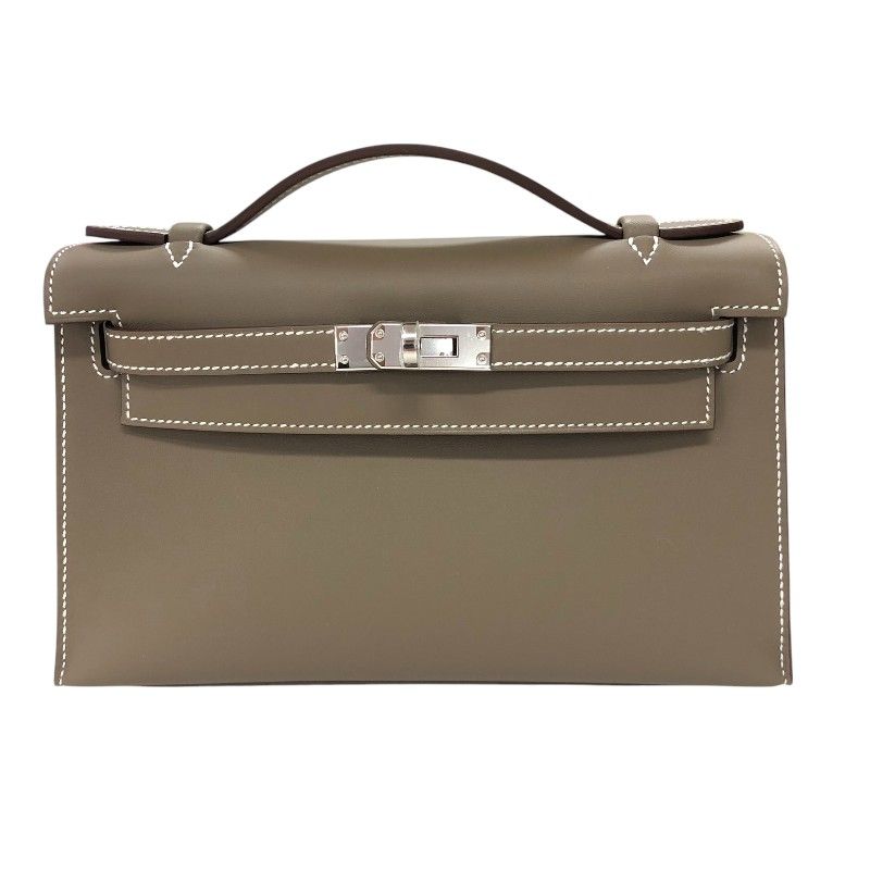 HERMES Kelly Pochette W刻 in Etoupe with Silver Hardware