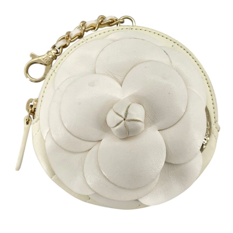 CHANEL Camellia Pouch - White Lambskin with Gold Hardware