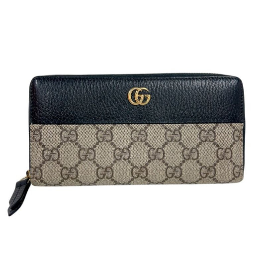 GUCCI Double G Zip Around Wallet - Black/Beige with Gold Hardware