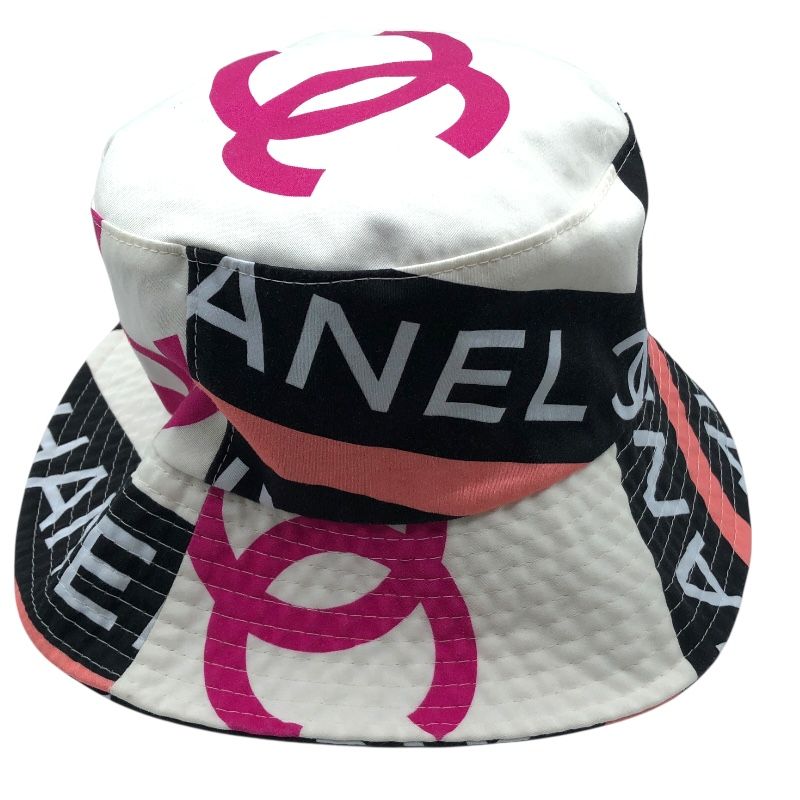 CHANEL Coco Mark Pattern Bucket Hat in Black, White & Pink