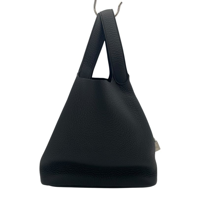 HERMES Picotin Lock MM Black Togo Leather Handbag with Silver Hardware