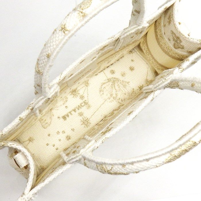 Dior Mini Book Tote Bag - Gold & White Butterfly Zodiac Embroidery
