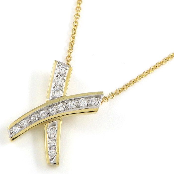Tiffany & Co. Kiss X Cross Diamond Necklace in K18YG & PT950