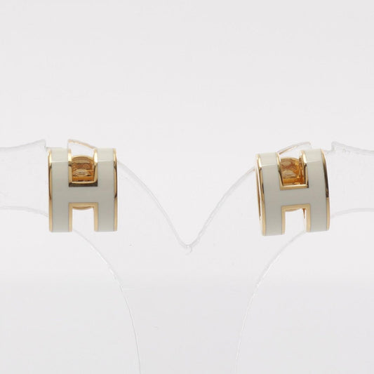HERMES Mini Pop H Earrings in White & Gold Plating - Exquisite Elegance
