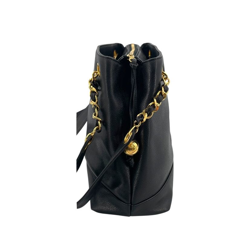 CHANEL Coco Mark Shoulder Bag in Black Caviar with Gold Hardware