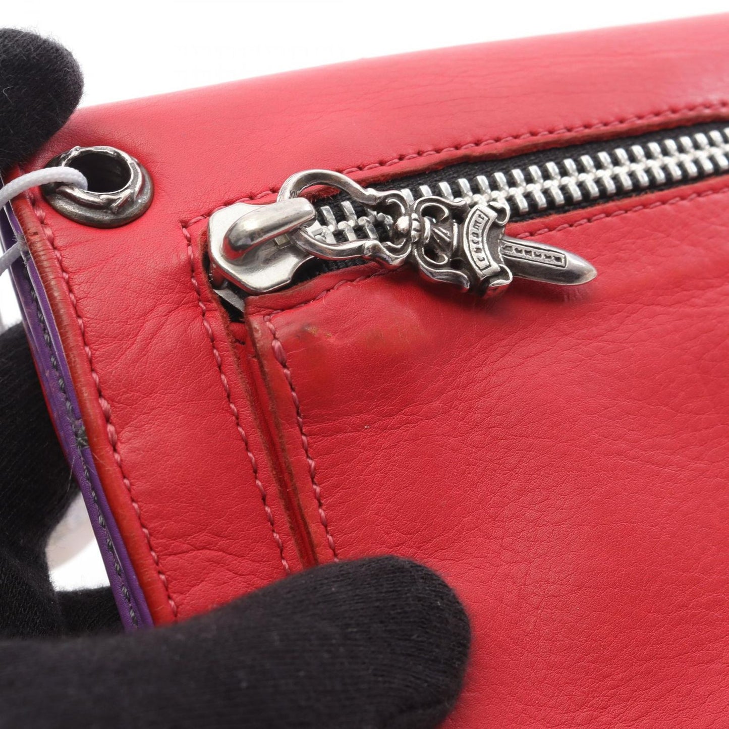 CHROME HEARTS Wave Cross Ball Leather Wallet - Red