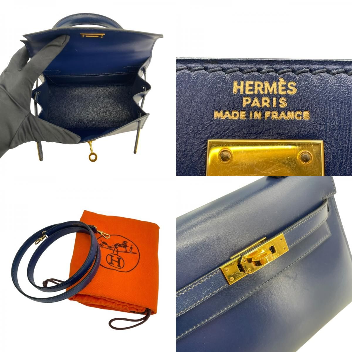 HERMES Mini Kelly Bag in Blue Saphir with Gold Hardware