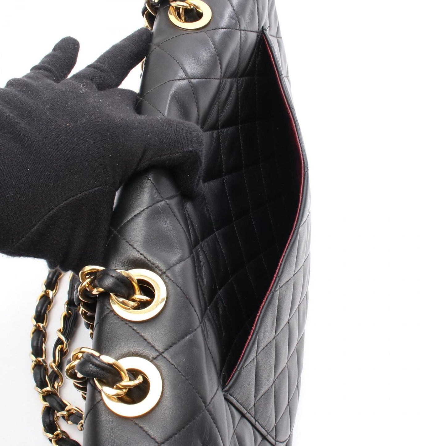 CHANEL De Camellia 34 Single Flap Shoulder Bag - Black Lambskin