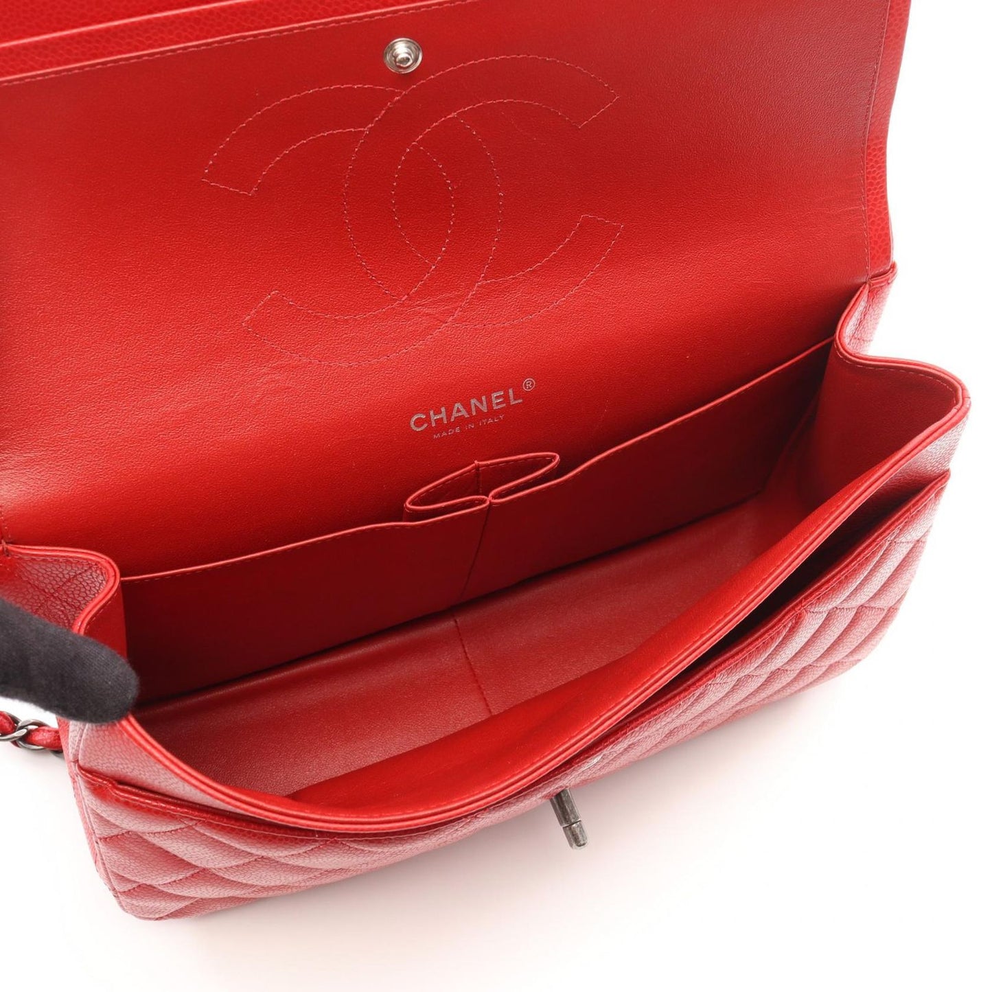 CHANEL Classic De Camellia 30 Large Double Flap Shoulder Bag - Red