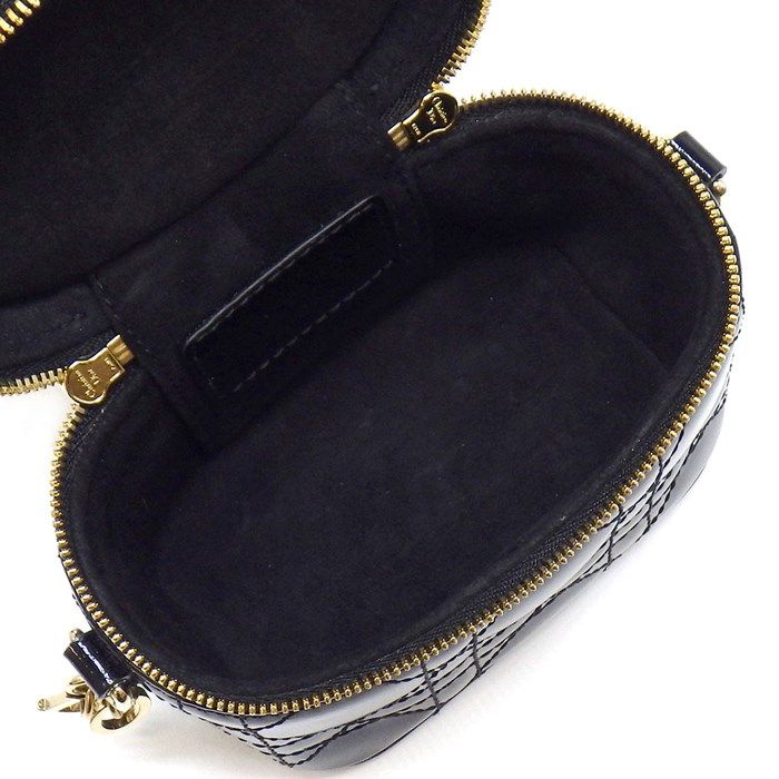 Dior Cannage Micro Vanity Shoulder Bag in Black Patent Leather