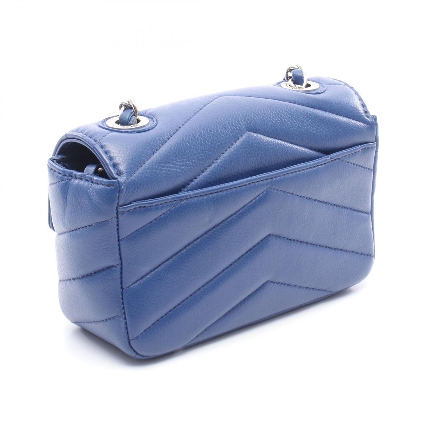 CHANEL Chevron V-Stitch Mini Chain Shoulder Bag in Blue Leather