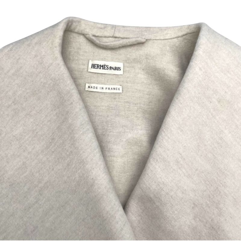 HERMES Ivory Cashmere Belted Wrap Long Coat - Size 38