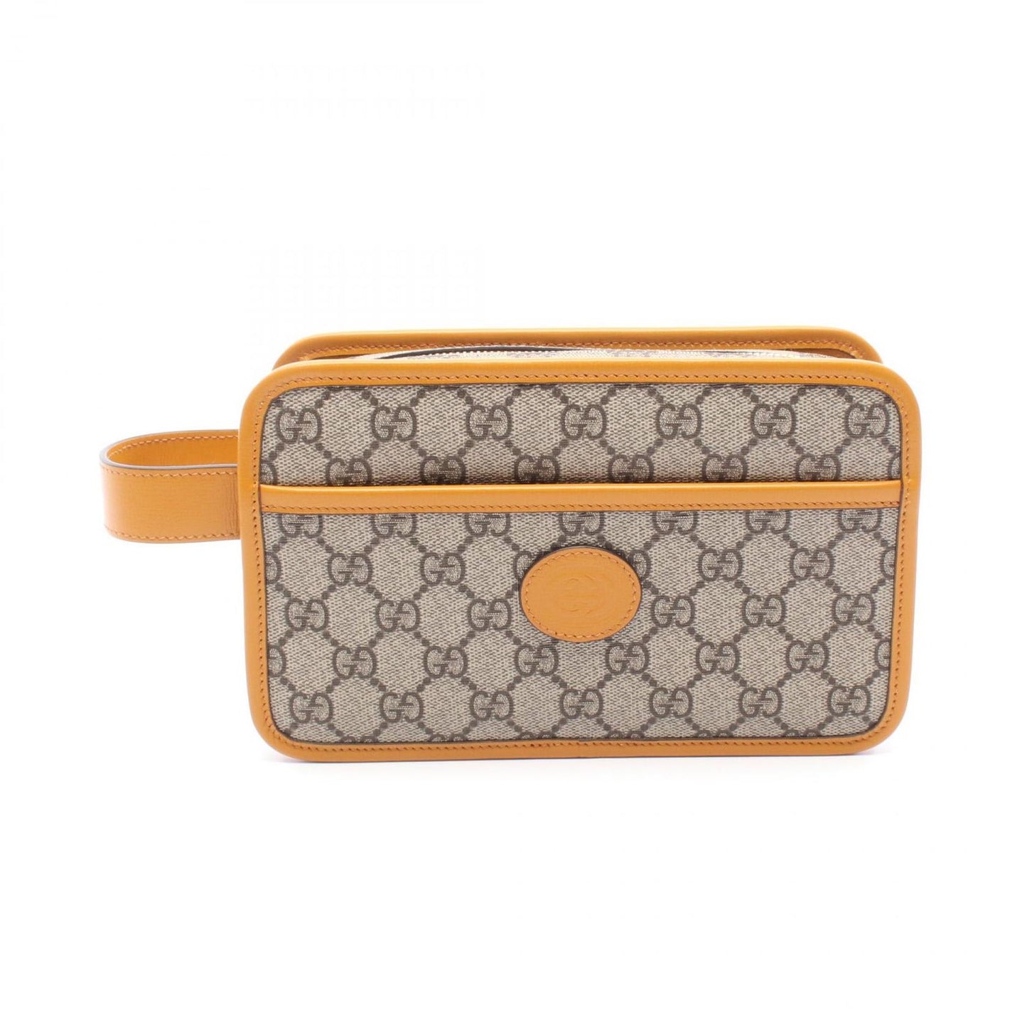 GUCCI GG Supreme Clutch Bag - Beige/Mustard PVC Canvas
