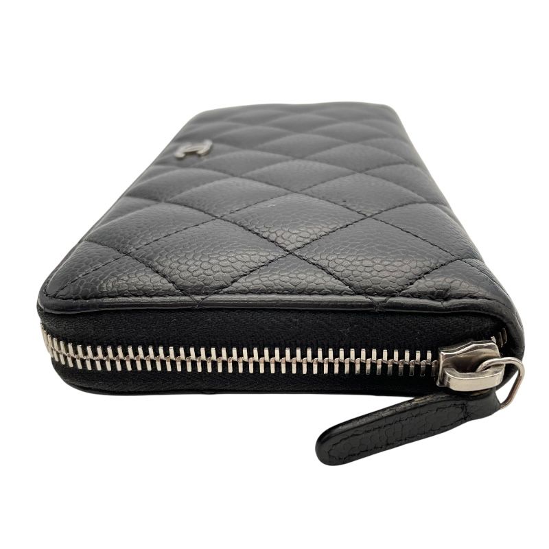 CHANEL Matelassé Round Zip Wallet AP0242 - Black Caviar Leather