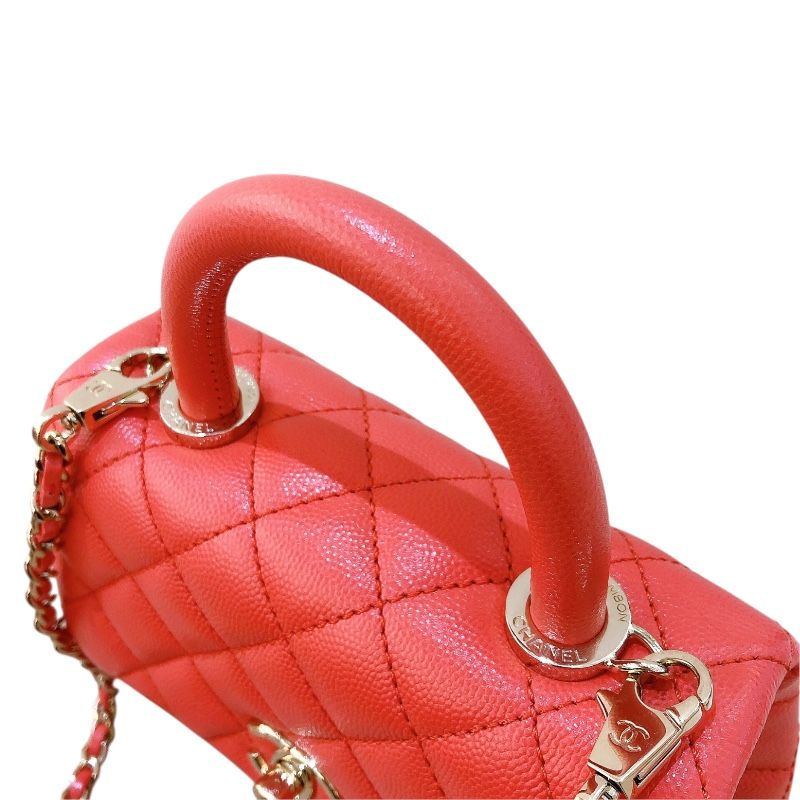 CHANEL Coco Handle XXS AS2215 Orange Caviar Leather Shoulder Bag