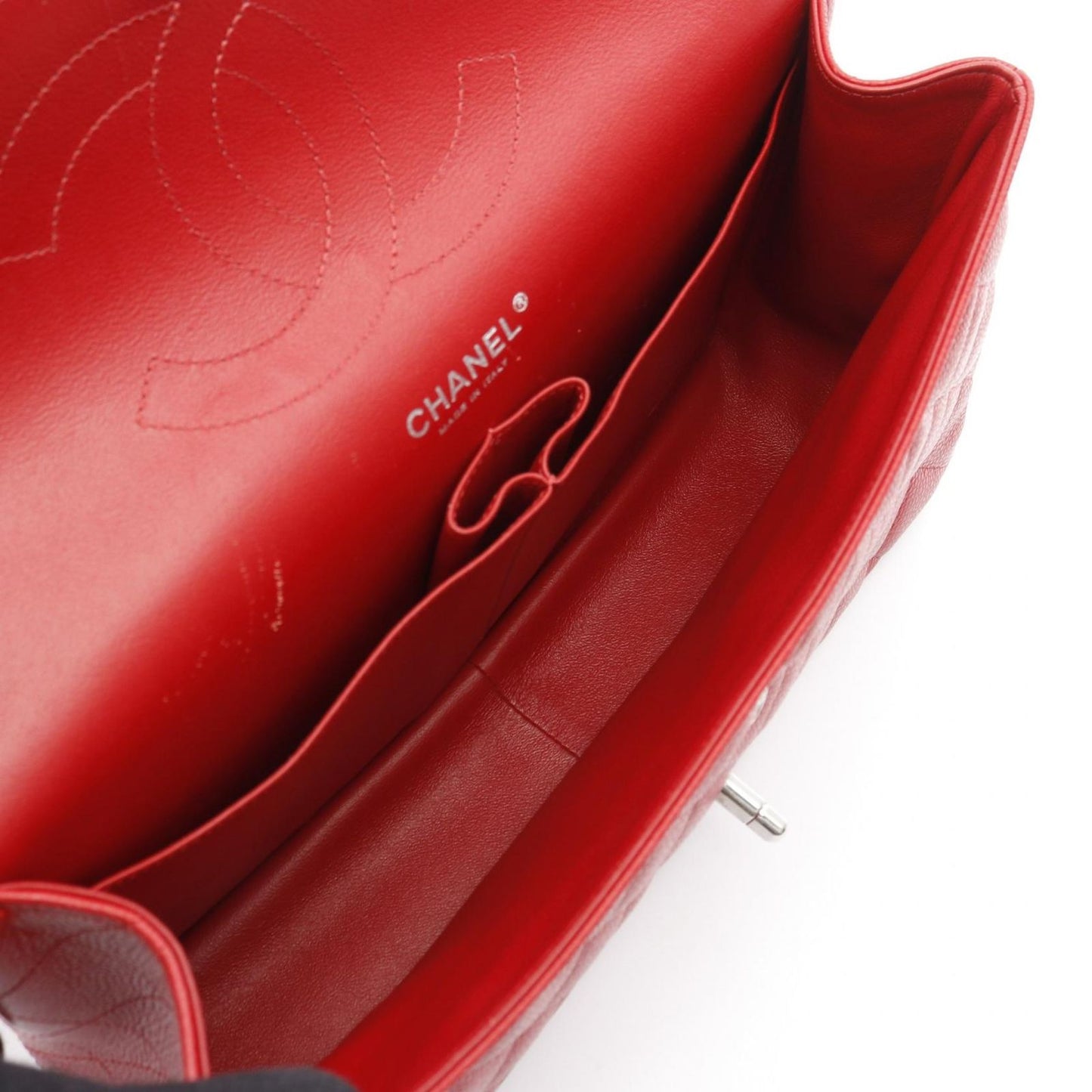 CHANEL Classic De Camellia 30 Large W Flap Shoulder Bag - Red Caviar