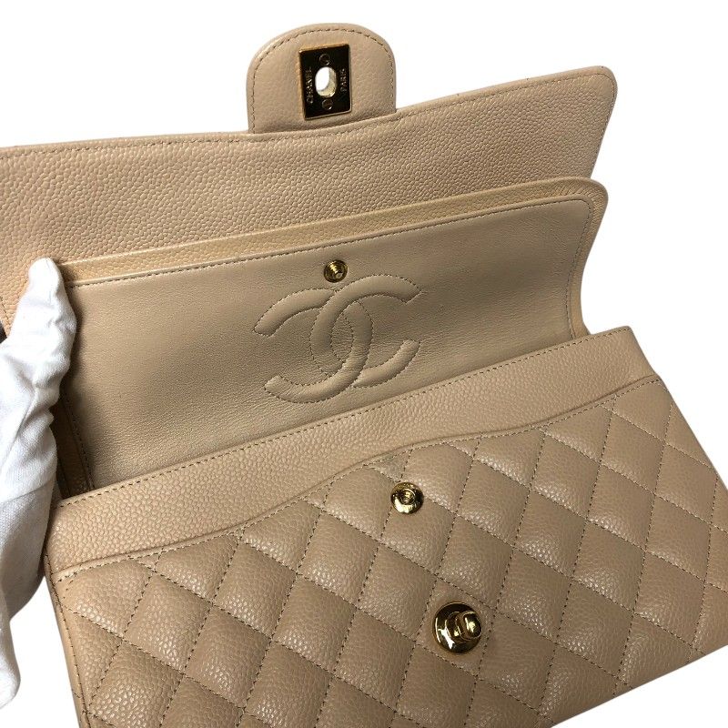 CHANEL Matelassé 25 Beige Caviar Skin Shoulder Bag with Gold Hardware