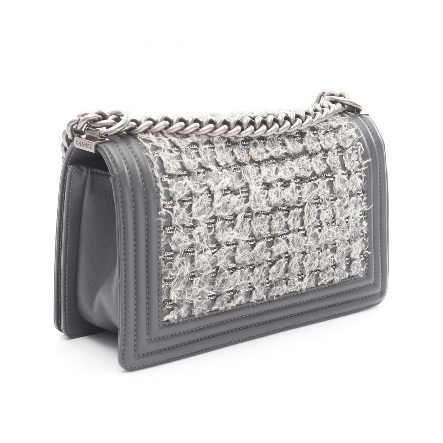 CHANEL Boy Chanel Shoulder Bag A67086 in Gray Fabric & Leather